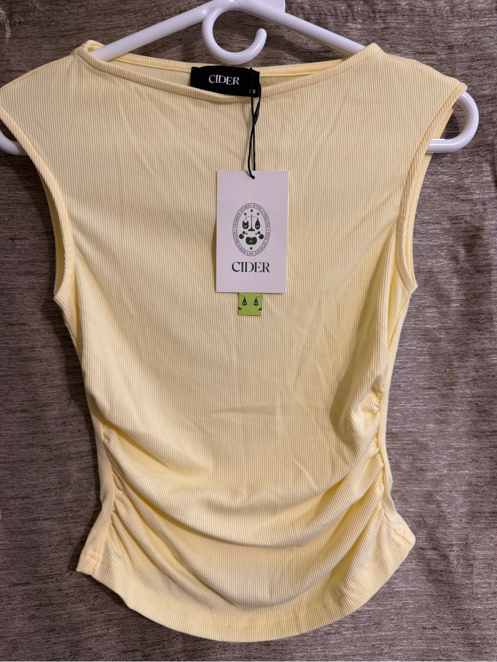 NWT. Cider Ribbed Sleeveless Tank Top in Pale Yellow